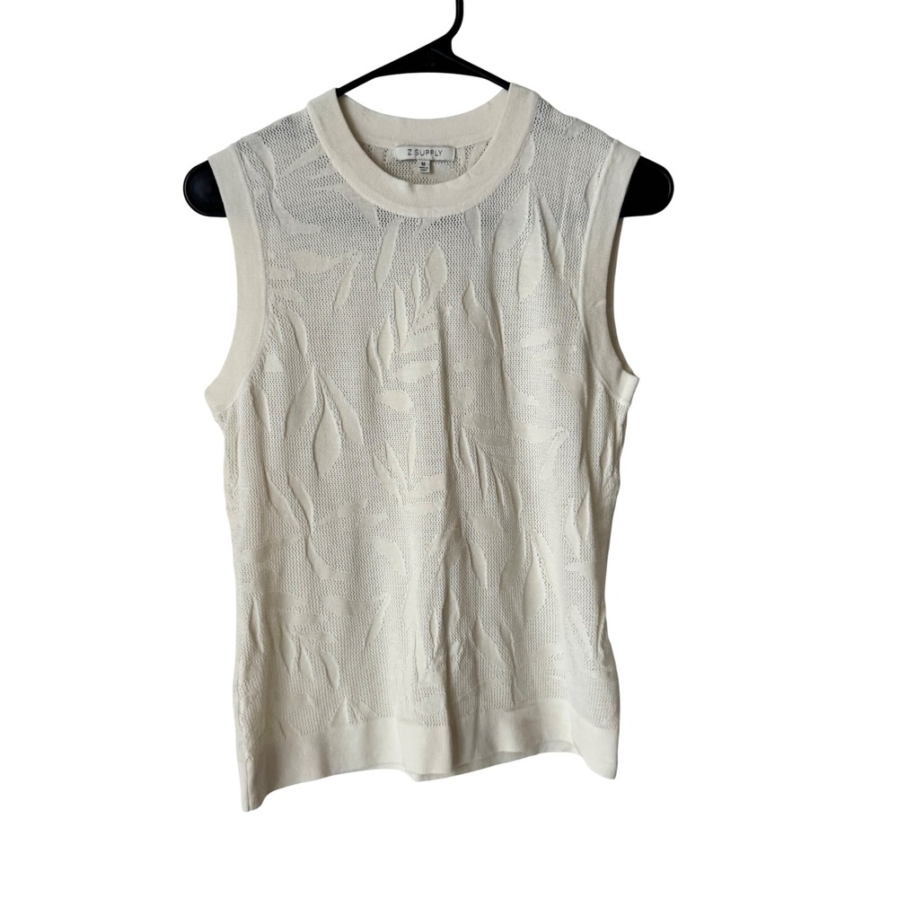 Z Supply Ivory Leaf Jacquard Pointelle Sleeveless Knit Top PW252658E Medium